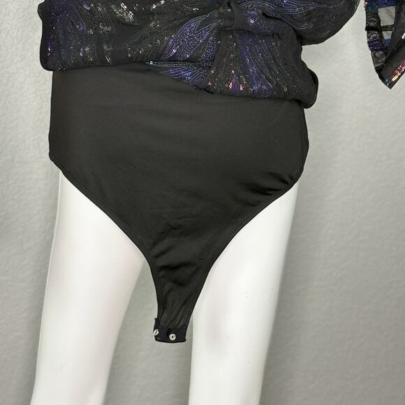 Fashion Nova Maxi Gown Rare Find Sequin Mesh Glam Mermaid Deco Siren Size L - Picture 7 of 9